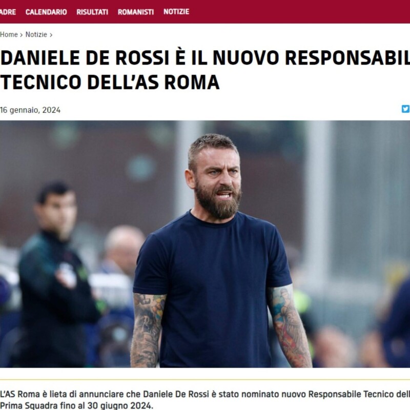Daniele De Rossi è il nuovo allenatore dellAS Roma, Roma, 16 gennaio 2024. ANSA/AS ROMA CALCIO +++ NPK +++ NO SALES, EDITORIAL USE ONLY +++