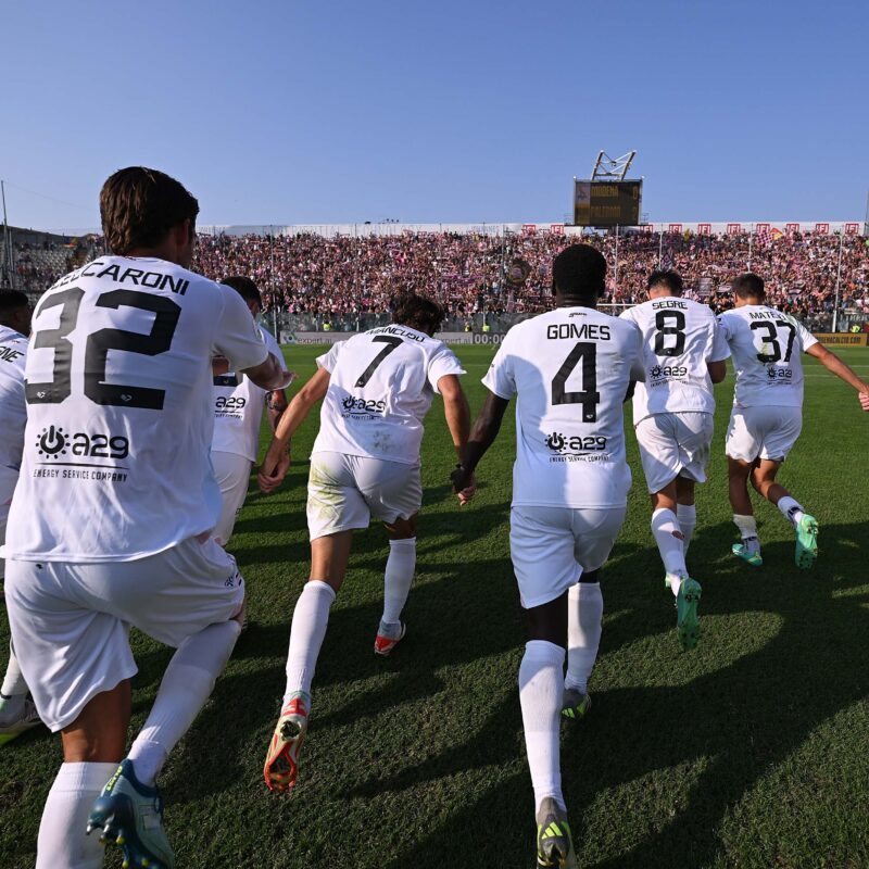 La festa dei giocatori del Palermo dopo a vittoria allo stadio Alberto Braglia di Modena (foto di Tullio Puglia)