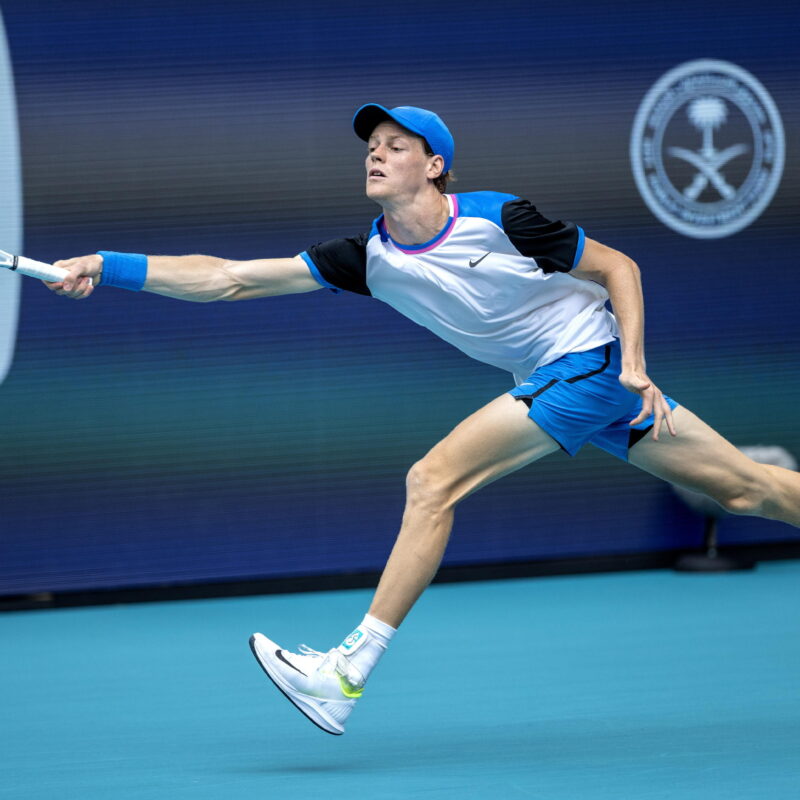 Jannik Sinner of Italy in action against Andrea Vavassori of Italy during the men's second round of the 2024 Miami Open tennis tournament, in Miami, Florida, USA, 23 March 2024. ANSA/CRISTOBAL HERRERA-ULASHKEVICH