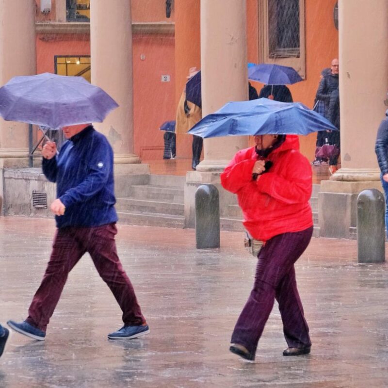 Persone si riparano dalla pioggia con ombrelli a Palermo, 11 febbraio 2024.ANSA/GIOVANNI FRANCO