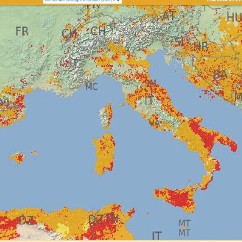 La mappa dell'Osservatorio europeo della siccità