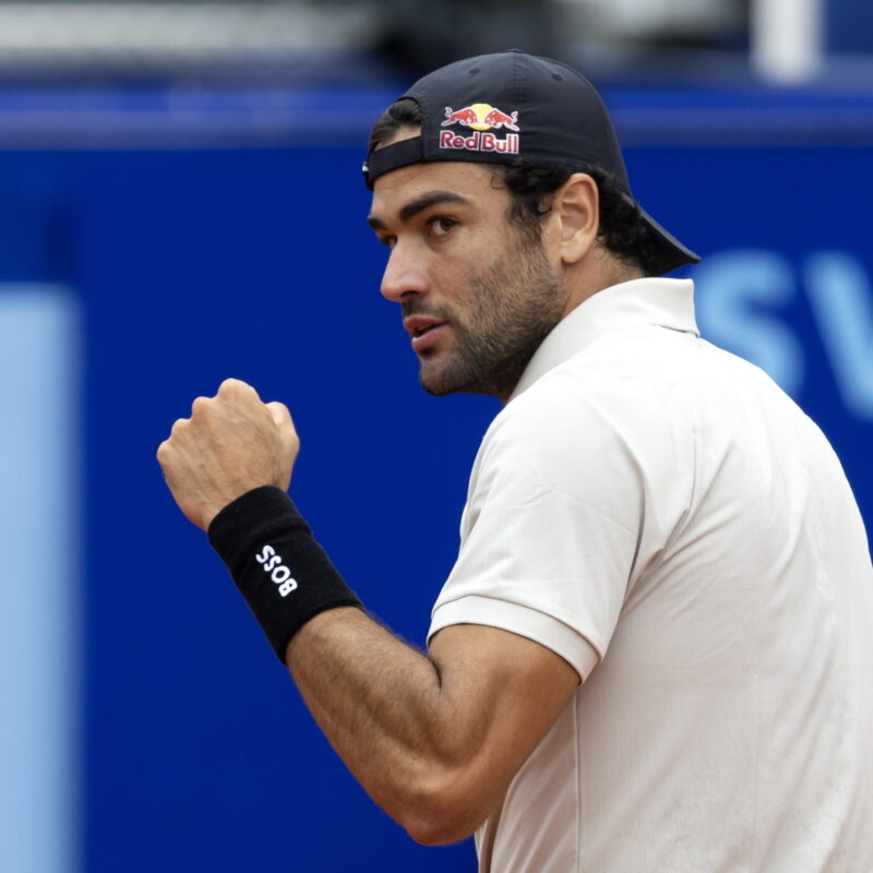 epa11490160 Matteo Berrettini of Italy reacts during the final match against Quentin Halys of France at the Swiss Open tennis tournament in Gstaad, Switzerland, 21 July 2024. EPA/PETER KLAUNZER