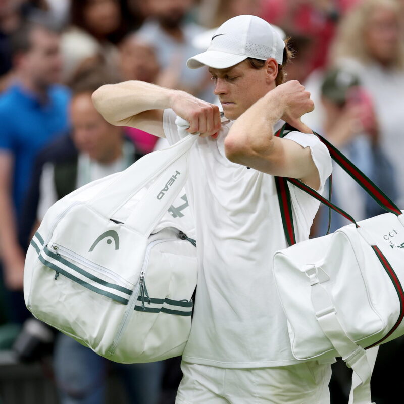 epa11468433 Jannik Sinner of Italy leaves the court after the Men's quarterfinal match against Daniil Medvedev of Russia at the Wimbledon Championships, Wimbledon, Britain, 09 July 2024. Medvedev won in five sets. EPA/ADAM VAUGHAN EDITORIAL USE ONLY