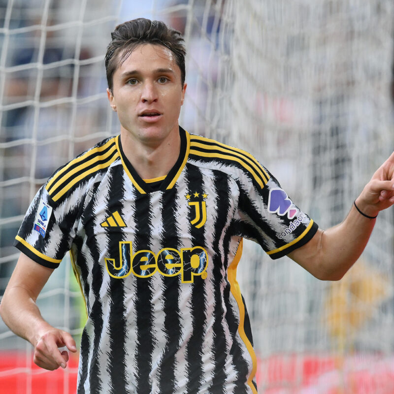 Juventus' Federico Chiesa jubilates after scoring the gol (1-0) during the italian Serie A soccer match Juventus FC vs AC Monza at the Allianz Stadium in Turin, Italy, 25 May 2024 ANSA/ALESSANDRO DI MARCO