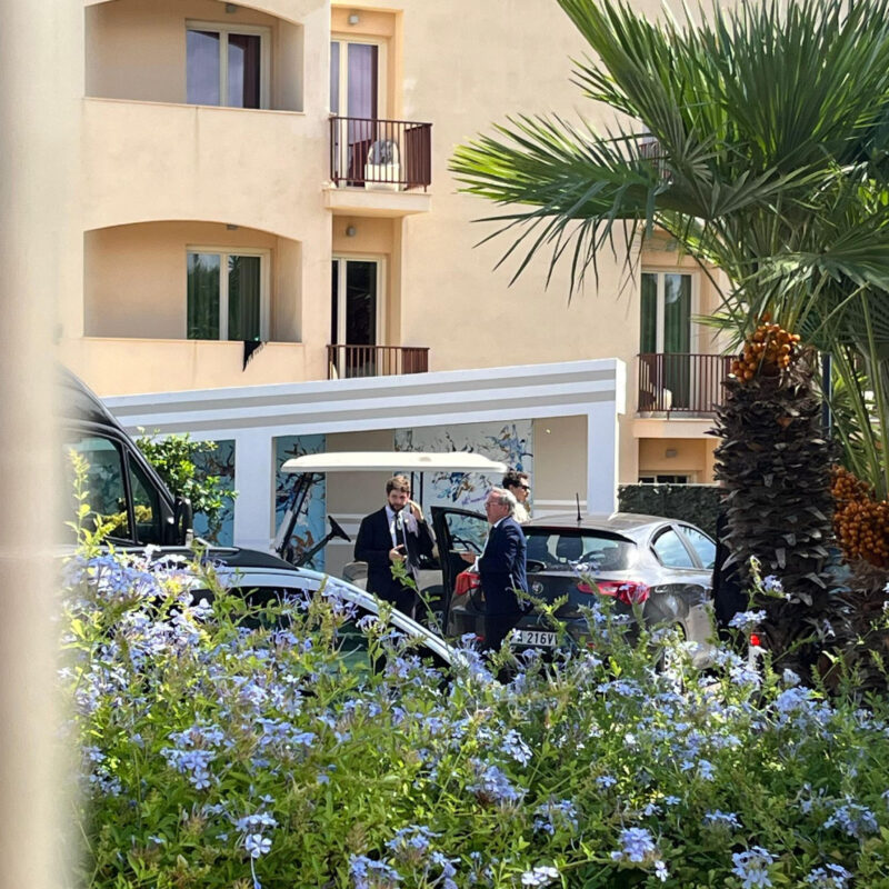 The British Ambassador, Hon Lord Llewellyn, and Consul Richard Brown, visit survivors at a hotel in Palermo, Sicily, Italy, 20 August 2024. At least one person died, six remain missing and 15 passengers were rescued, after a 56-meter-long luxury sailboat, the Bayesian, with 22 people on board, sank at dawn on 19 August off Porticello, near Palermo, after a tornado hit the area.ANSA/Carla Fundarotto