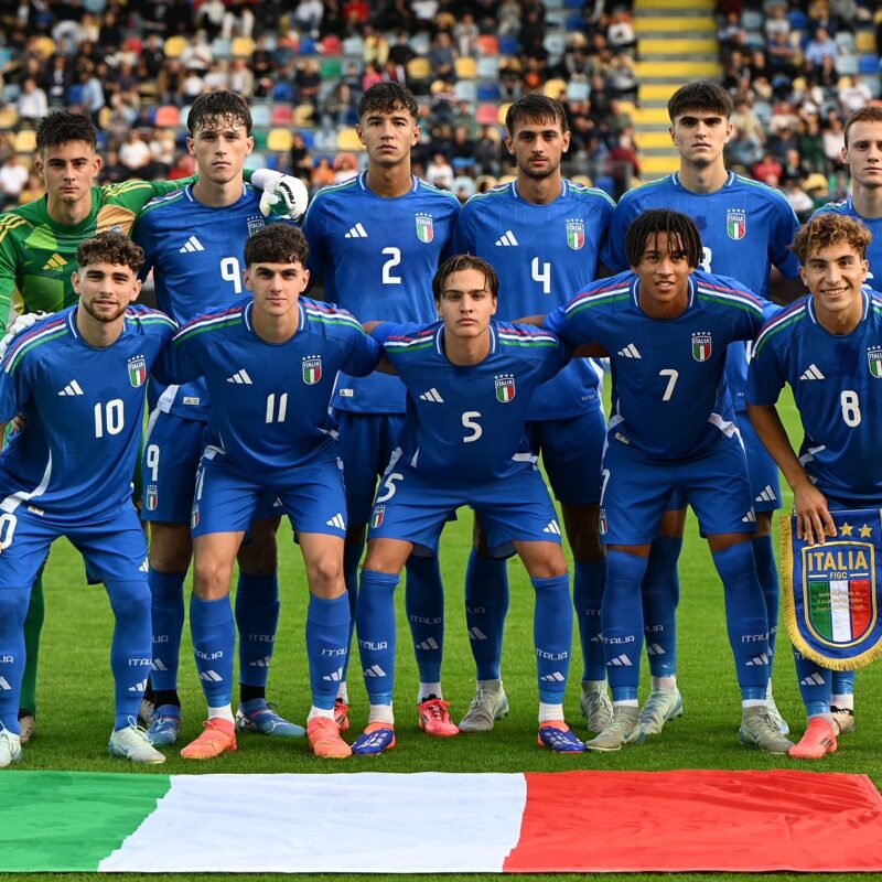 FROSINONE, ITALY - OCTOBER 10: Italy U20 team posing beforeg the Elite League match between Italy U20 and England U20 at Stadio Benito Stirpe on October 10, 2024 in Frosinone, Italy. (Photo by FIGC/FIGC via Getty Images)