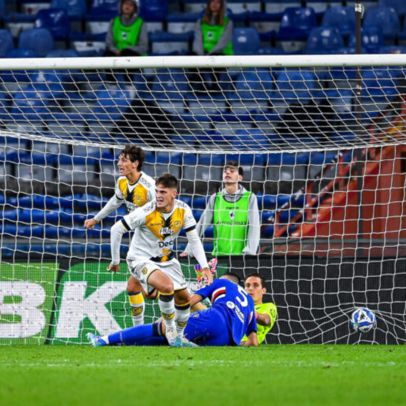 Serie B 2024/25 | Sampdoria-Juve StabiaGol Juve Stabia (1-1): delusione Stipe Vulikic-Alessandro Pio Riccio-Marco Silvestri-Nicholas Ioannou - esultanza Romano Floriani Mussolini-Andrea Adorante