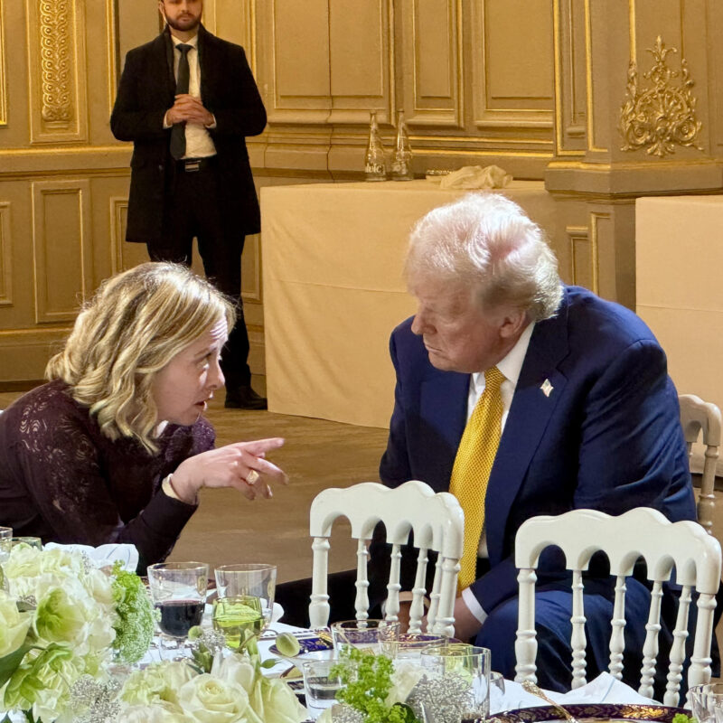 This picture provided by the Chigi Palace press office shows Italian Prime Minister Giorgia Meloni meeting with US president-elect Donald Trump on the occasion of the dinner offered by French President Emmanuel Macron at the Elysée Palace to the heads of state and government present in Paris to participate in the reopening of Notre-Dame, in Paris, France, 08 December 2024.ANSA/ CHIGI PALACE PRESS OFFICE/ FILIPPO ATTILI+++ ANSA PROVIDES ACCESS TO THIS HANDOUT PHOTO TO BE USED SOLELY TO ILLUSTRATE NEWS REPORTING OR COMMENTARY ON THE FACTS OR EVENTS DEPICTED IN THIS IMAGE; NO ARCHIVING; NO LICENSING +++ NPK +++