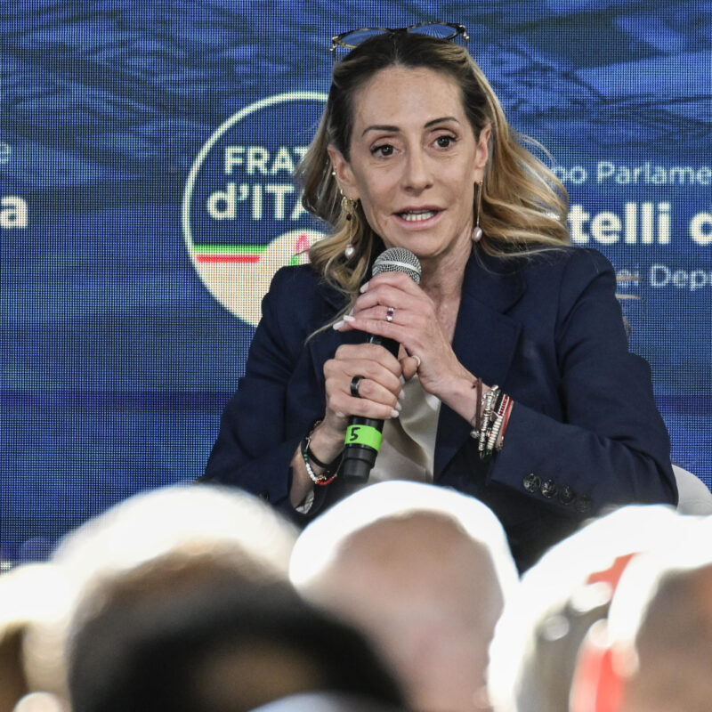 Arianna Meloni a Caivano (Napoli) per partecipare all'evento di Fratelli d'Italia "Il coraggio di cambiare. La sfida delle 'Caivano d'Italia: dal degrado alla rinascita". 24 MAGGIO 2025ANSA / CIRO FUSCO