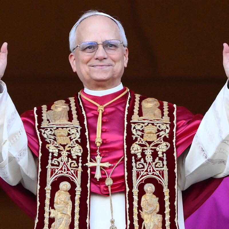 Cardinal Robert Francis Prevost waves from a balcony of St Peter's Basilica after his election as the 267th pope of the Roman Catholic church, Vatican City, 08 May 2025. ?NSA/ETTORE FERRARI