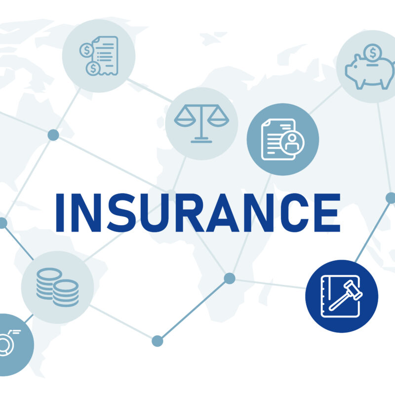 Insurance icon set with illustration financial cover accident protection policy terms law emergency coverage healthcare treatment money savings business risk secure design vector