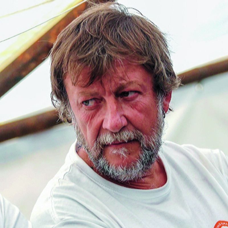 Luca Casarini durante una conferenza stampa organizzata sulla nave Mare Jonio del progetto "Mediterranea", approdata a Palermo dopo che il 3 ottobre scorso era salpata da Augusta per monitorare il Canale di Sicilia percorso dalle barche dei migranti, 16 ottobre 2018. La nave ha concluso la prima missione e si appresta, entro una settimana, a riprendere il mare. ANSA / IGOR PETYX