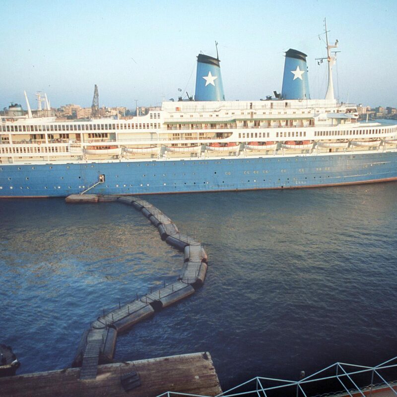 20030416- ROMA - CRO- ARRESTATO ABU ABBAS, SEQUESTRO' LA ACHILLE LAURO- (FILES) A picture taken 10 October 1985 shows the Italian cruise ship Achille Lauro docked in Port Said. The US capture of Mohammad Abbas, known as Abu Abbas, the Palestinian mastermind of the 1985 Achille Lauro hijacking boosted Washington's case against Saddam Hussein's Iraq, as Iraqis began the tortuous process of replacing the regime toppled a week ago. ANSA /JI