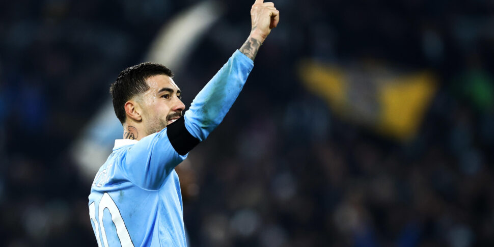 Mattia Zaccagni of Lazio celebrates after scoring 1-0 goal during the Italian Cup round of 16 soccer match between SS Lazio and AC Milan at Olimpico Stadium in Rome, Italy, 04 December 2025. ANSA/FEDERICO PROIETTI